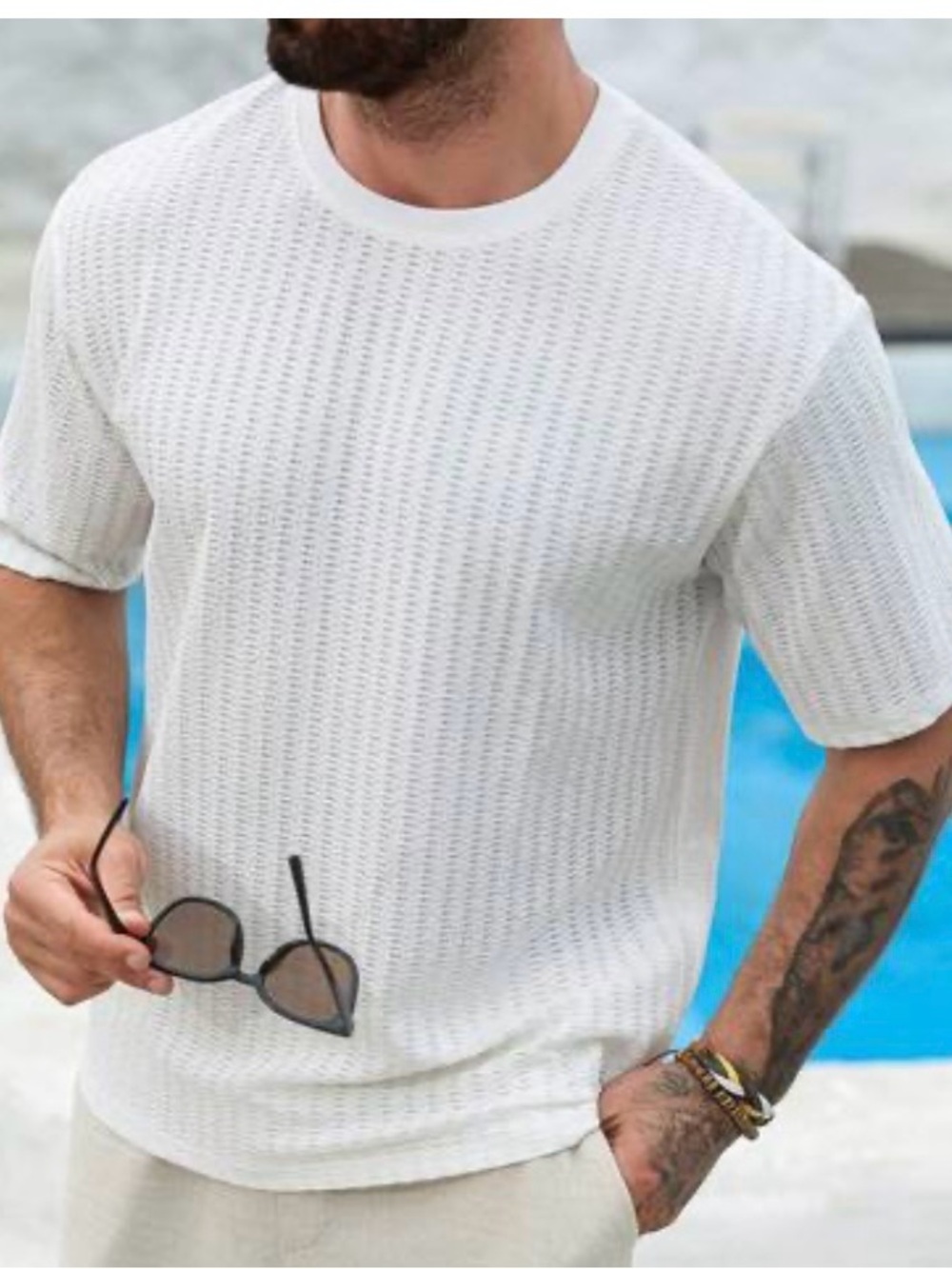 Abercrombie & Fitch Stitched Sweater Tee Men's White Crew Neck Short Sleeve L
